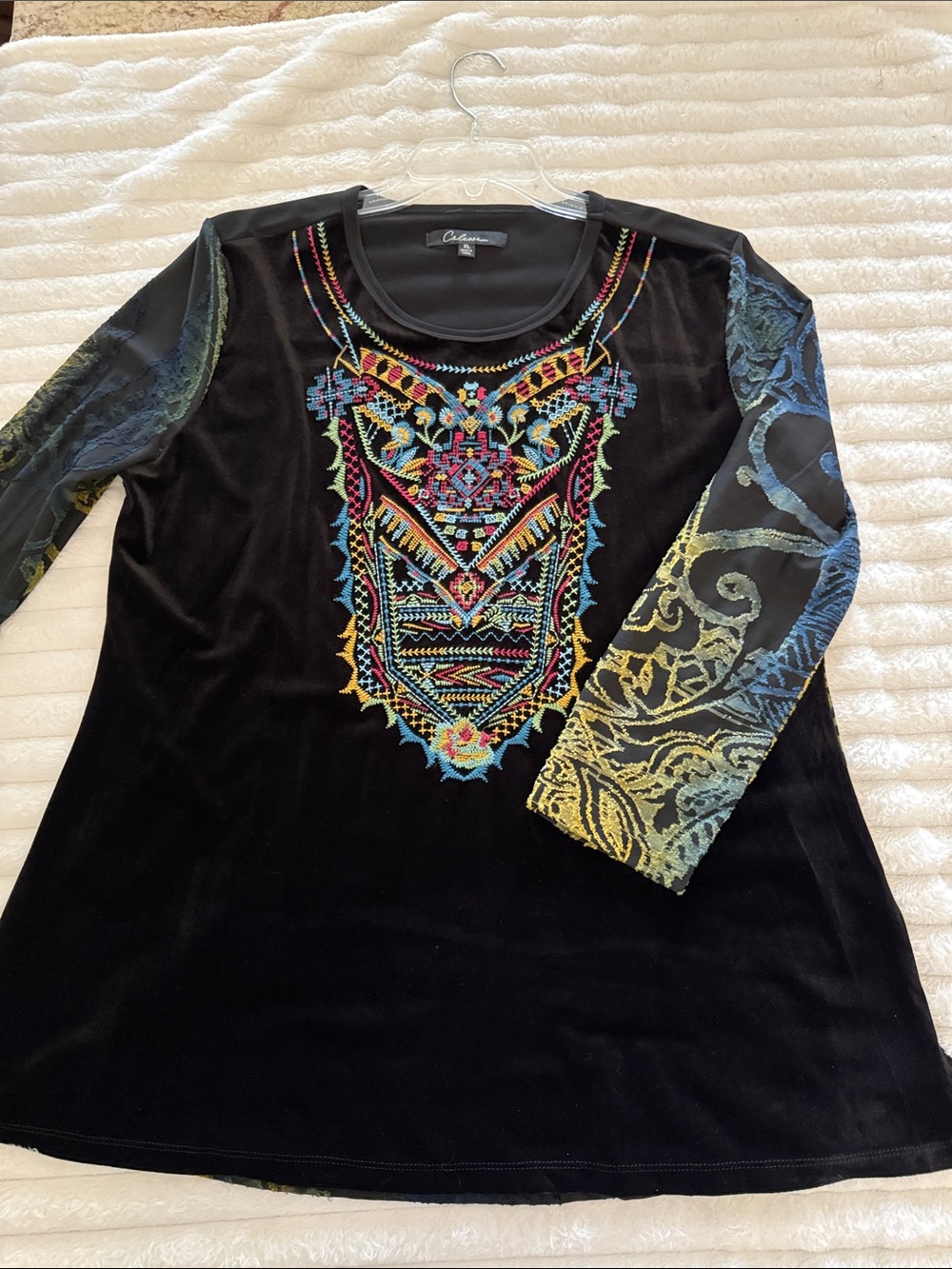 Colorful Embroidered Black Velvet Tunic by Christina